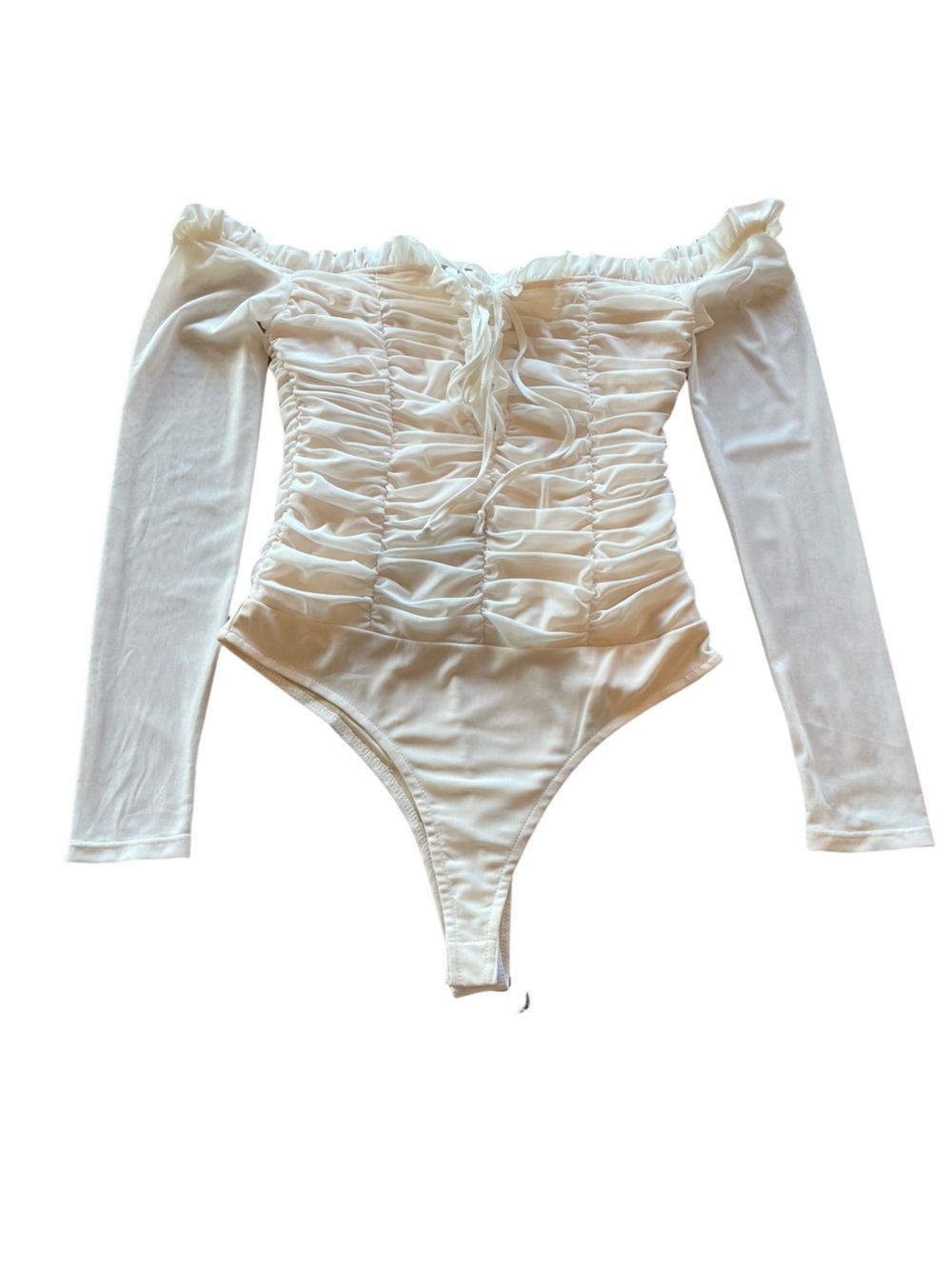 Leche Ivory Ruched Bodysuit Like New Size M